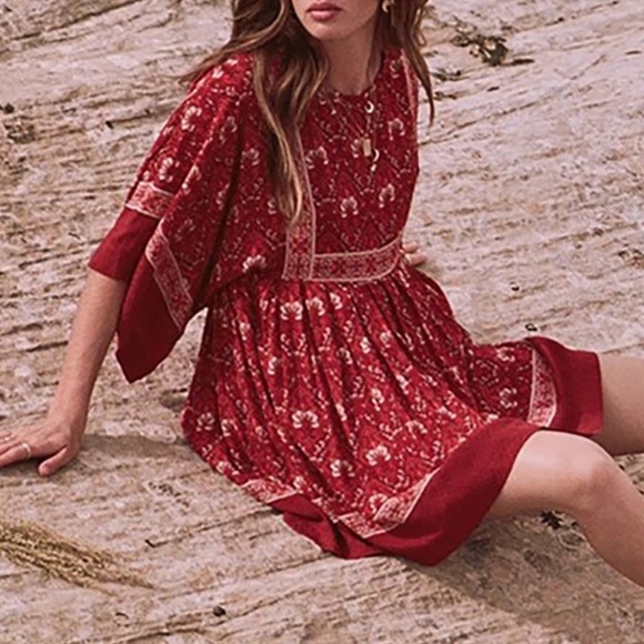 Jewel Tunic DRESS Copper Red Kimono Sleeve NEW - Picture 2 of 7